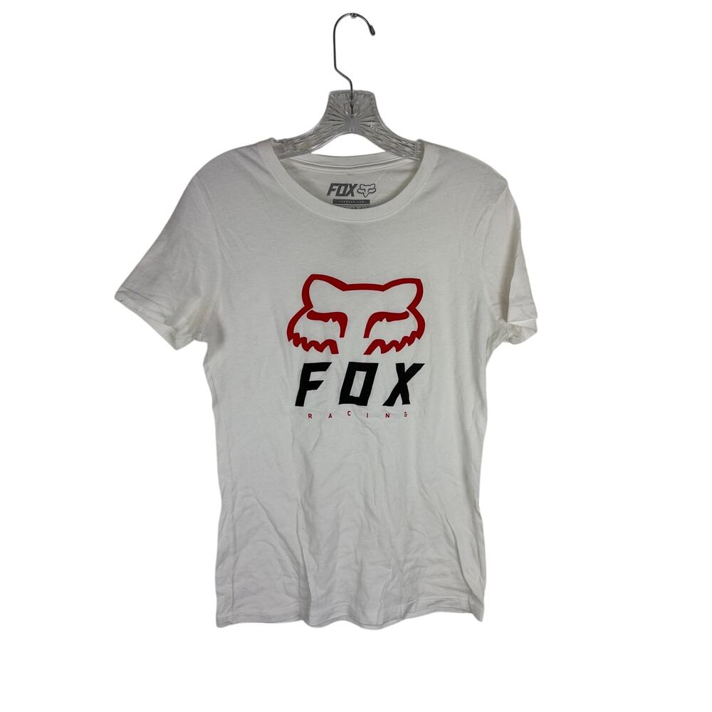 Fox Racing Womens T-Shirt Large White Cotton Short Sleeve Logo